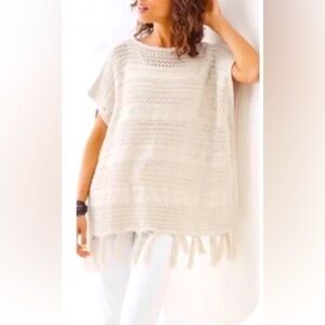 NWT J. Jill Women’s Crochet Knit Poncho Beige Boho Coastal Beach Oversized READ